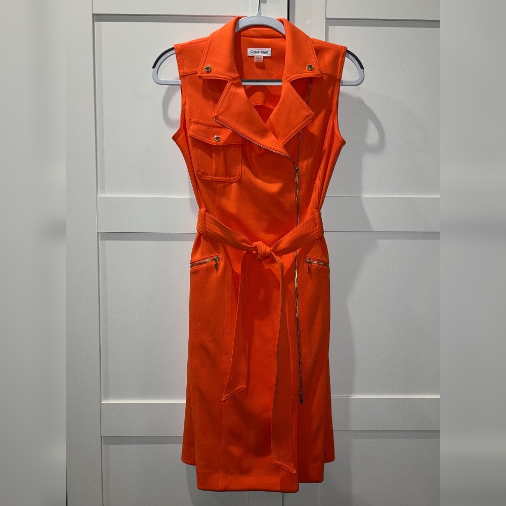 Calvin Klein Moto Tank Dress in Orange